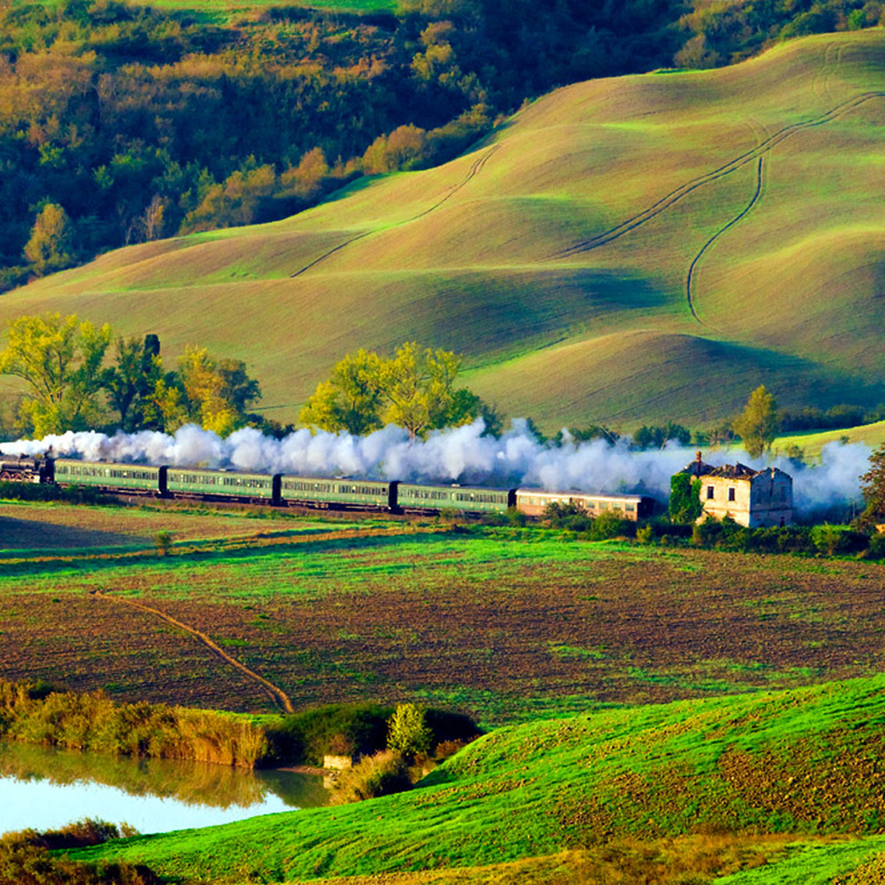 paesaggio delle crete senesi #85 treno a vapore nelle crete senesi